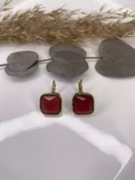 14K Altın Kaplama Bordo Kare Baget Küpe