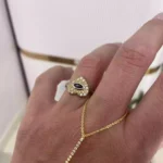 14K Altın Kaplama Ortası Mineli Kalp Yüzük Gold