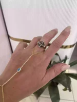 14K Altın Kaplama Siyah Mineli Yüzük Gold - Görsel 2