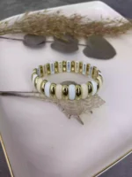 14K Oval Gold&Beyaz Geçişli Domino Bileklik