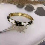 14K Siyah & Beyaz Mineli Gold Kelepçe