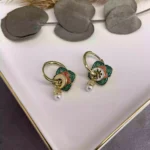 14K Yeşil Turuncu Mineli Küpe Gold
