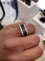 Çelik Siyah & Silver Dikdörtgen Yüzük
