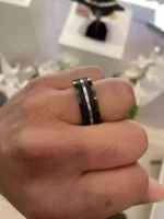 Çelik Siyah Yüzük Ortası Silver İnce Çizgili