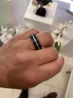 Çelik Siyah Yüzük Ortası Silver İnce Çizgili - Görsel 2