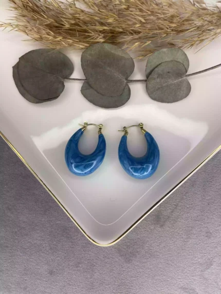 14K Mavi Taşlı Çelik Küpe