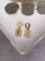Sedefli Düz Plaka Model Çelik Küpe Gold - Görsel 2