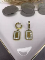 Sedefli Düz Plaka Model Çelik Küpe Gold