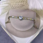 Özel Seri 14K Altın Kaplama Ortası Kalp Taşlı Bileklik Silver & Gold