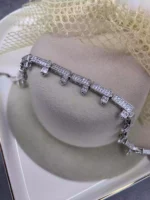 Özel Seri 14K Altın Kaplama Plaka Model İnce Taşlı Bileklik Silver - Görsel 2