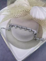 Özel Seri 14K Altın Kaplama Plaka Model İnce Taşlı Bileklik Silver