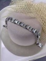 Özel Seri 14K Altın Kaplama Plaka & Taşlı Bileklik Silver - Görsel 2