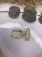 Özel Seri İnce Zirkon Taşlı Oval Halka Küpe Gold - Görsel 2