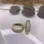 Özel Seri İnce Zirkon Taşlı Oval Halka Küpe Gold