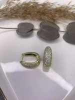Özel Seri İnce Zirkon Taşlı Oval Halka Küpe Gold