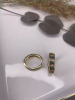 Özel Seri Renkli Taşlı Halka Küpe Rose Gold - Görsel 2