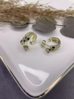 Özel Seri Zirkon Taşlı Yılan Küpe Gold - Görsel 2