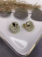 Özel Seri İnce Zirkon Taşlı Kalp Küpe Gold - Görsel 2