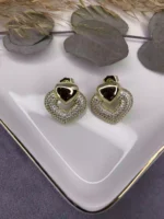 Özel Seri İnce Zirkon Taşlı Kalp Küpe Gold