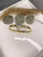 Çelik Oval Taşlı Şık Kelepçe