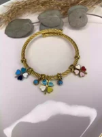 Çelik Renkli Yoncalı Charm Kelepçe - Görsel 2