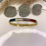 Çelik Renkli Zirkon Taşlı Gold Kelepçe