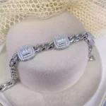 Özel Seri 14K Silver Zincir Model Kare İnce Taşlı Bileklik