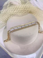 Özel Seri Rose Gold Ortası İnce Taşlı Plaka Model Bileklik